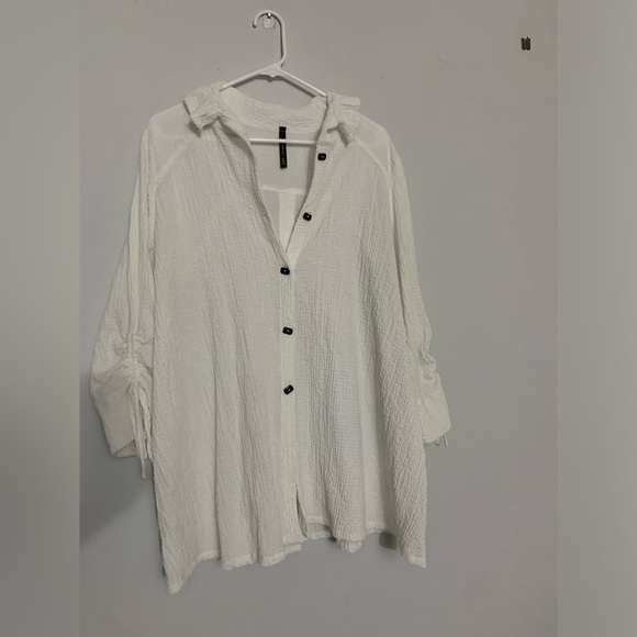 IC By Connie K Blouse Top Gauze Button Down Flowy Hippie Boho White Size S M - Picture 4 of 11